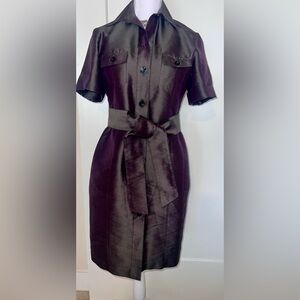 SHINAWATRA custom Thai silk shirtdress in aubergine (dark purple/gray) size 6